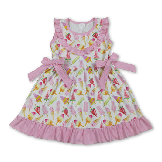 Pink popsicle watermelon ruffle kids girls summer dresses
