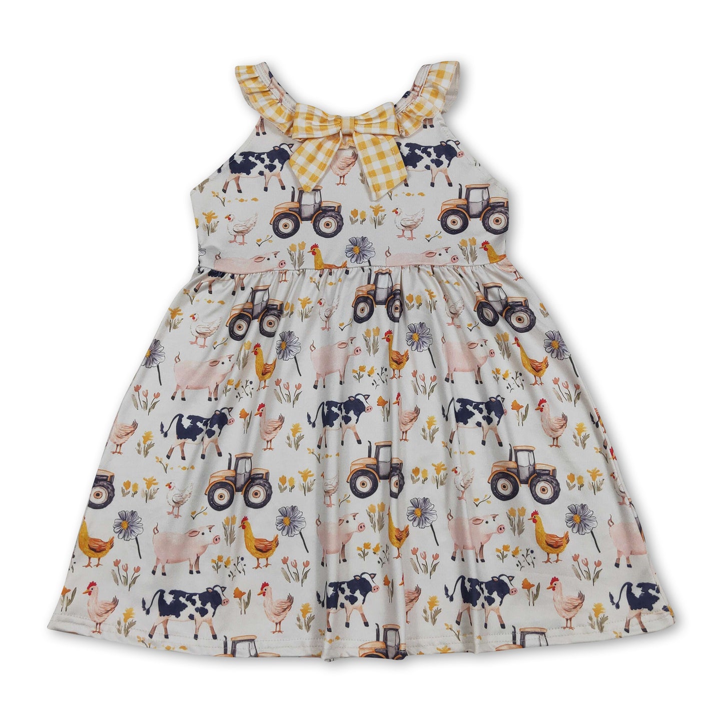 Yellow plaid ruffle farm kids girls summer dresses