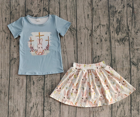 Rabbit cross bleached top skirt kids girls Easter outfits