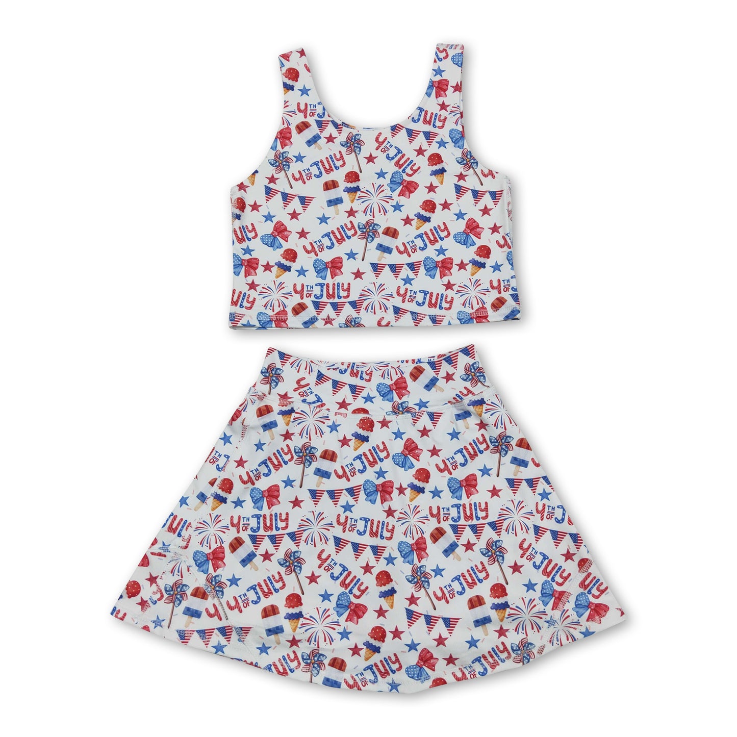 Sleeveless 4th of july popsicle top skirt girls active set