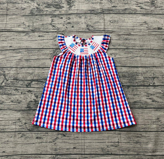 Plaid flag smocked kids girls 4th of july dresses