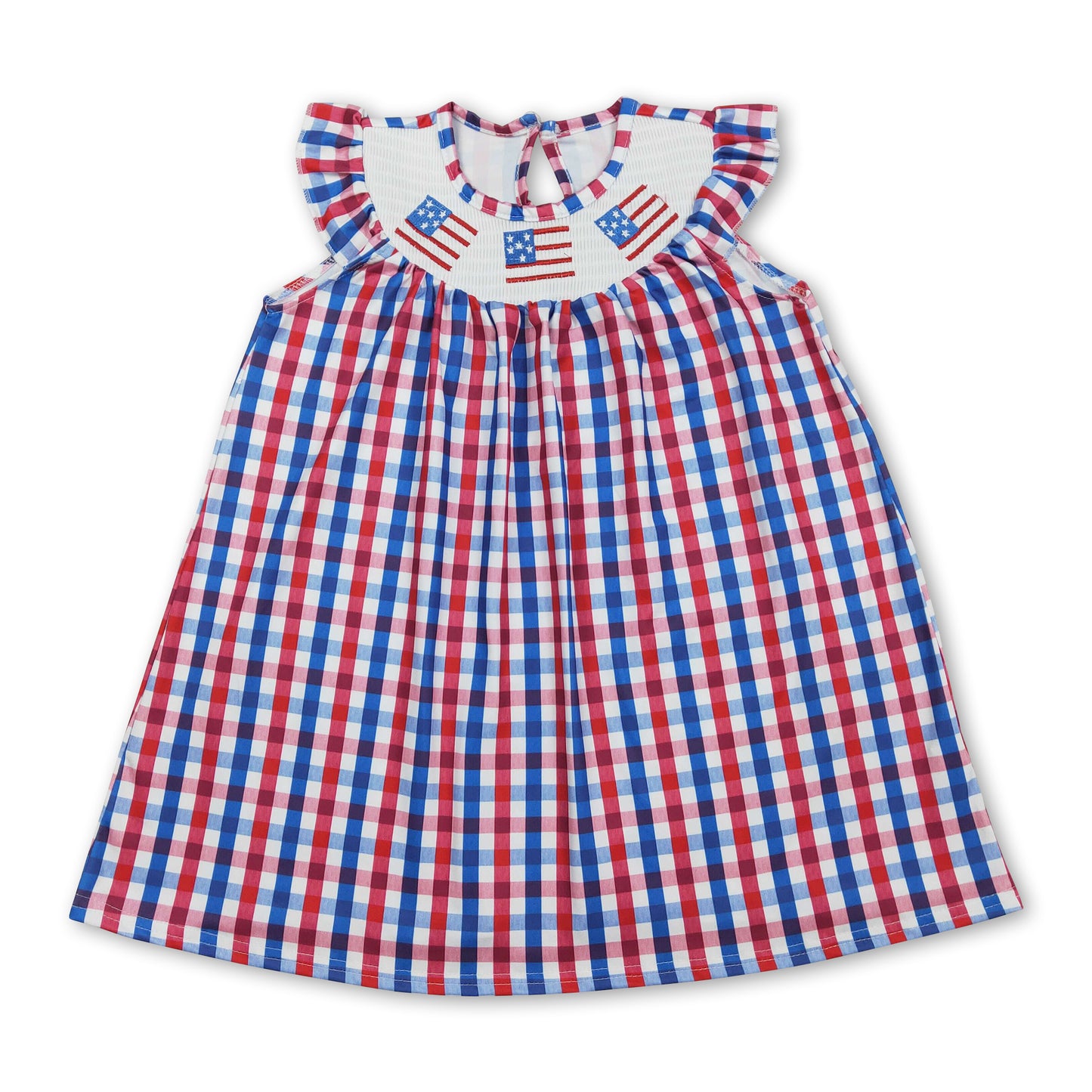 Plaid flag smocked kids girls 4th of july dresses