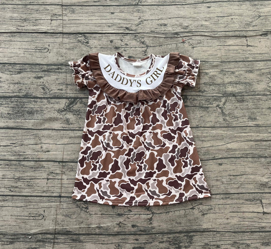 Short sleeves ruffle daddy's girl camo kids dresses
