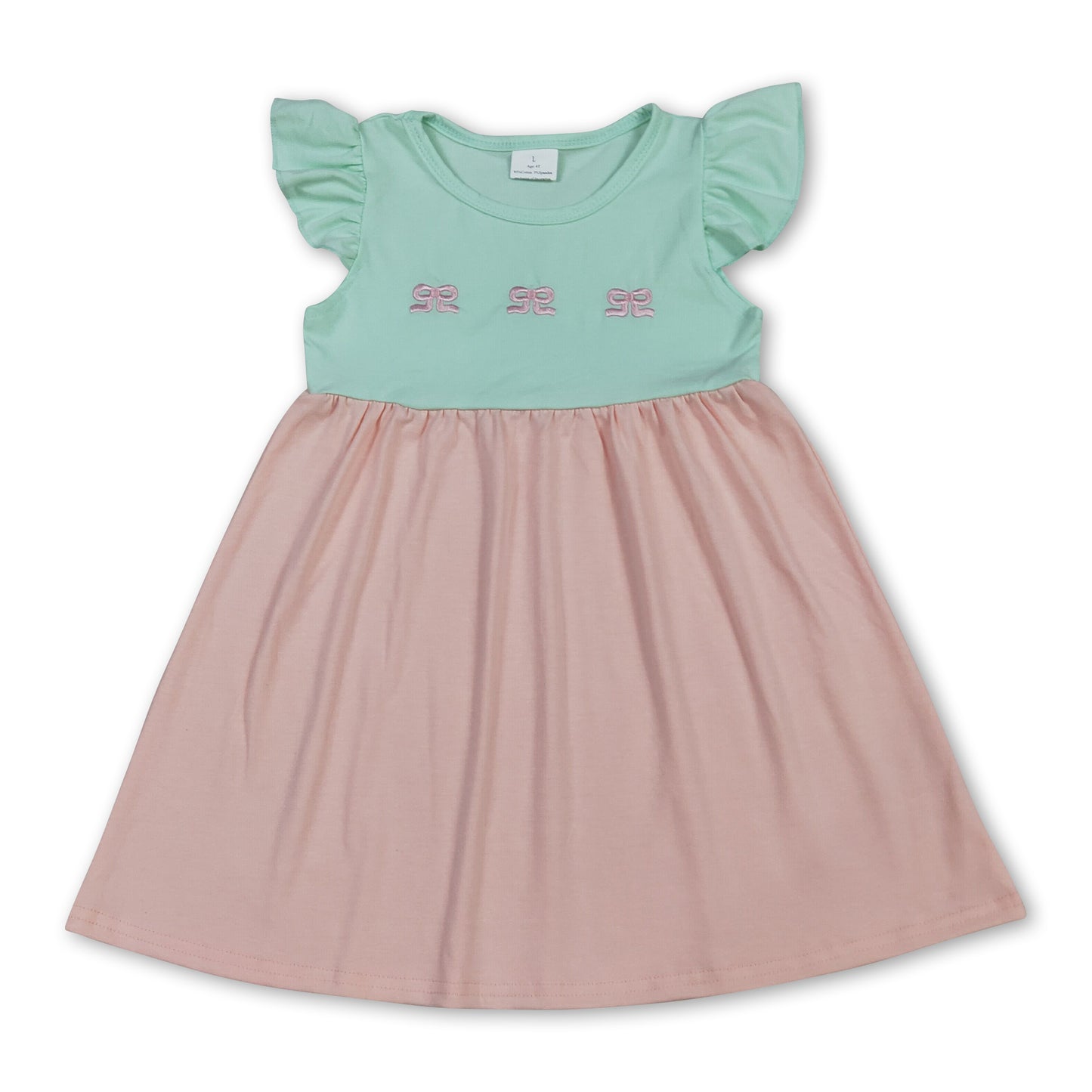 Flutter sleeves bow embroidery baby girls dresses