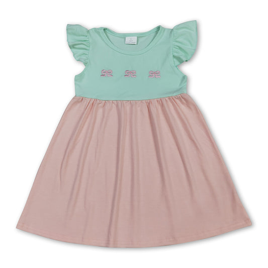 Flutter sleeves bow embroidery baby girls dresses