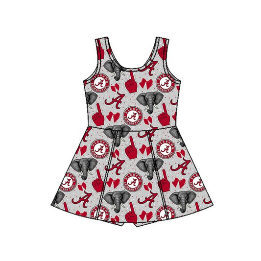 Sleeveless A elephant bow kids girls team athletic dress