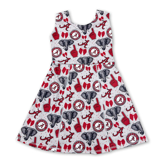 Sleeveless A elephant bow kids girls team athletic dress