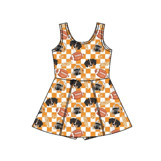 Sleeveless dog plaid kids girls team athletic dress