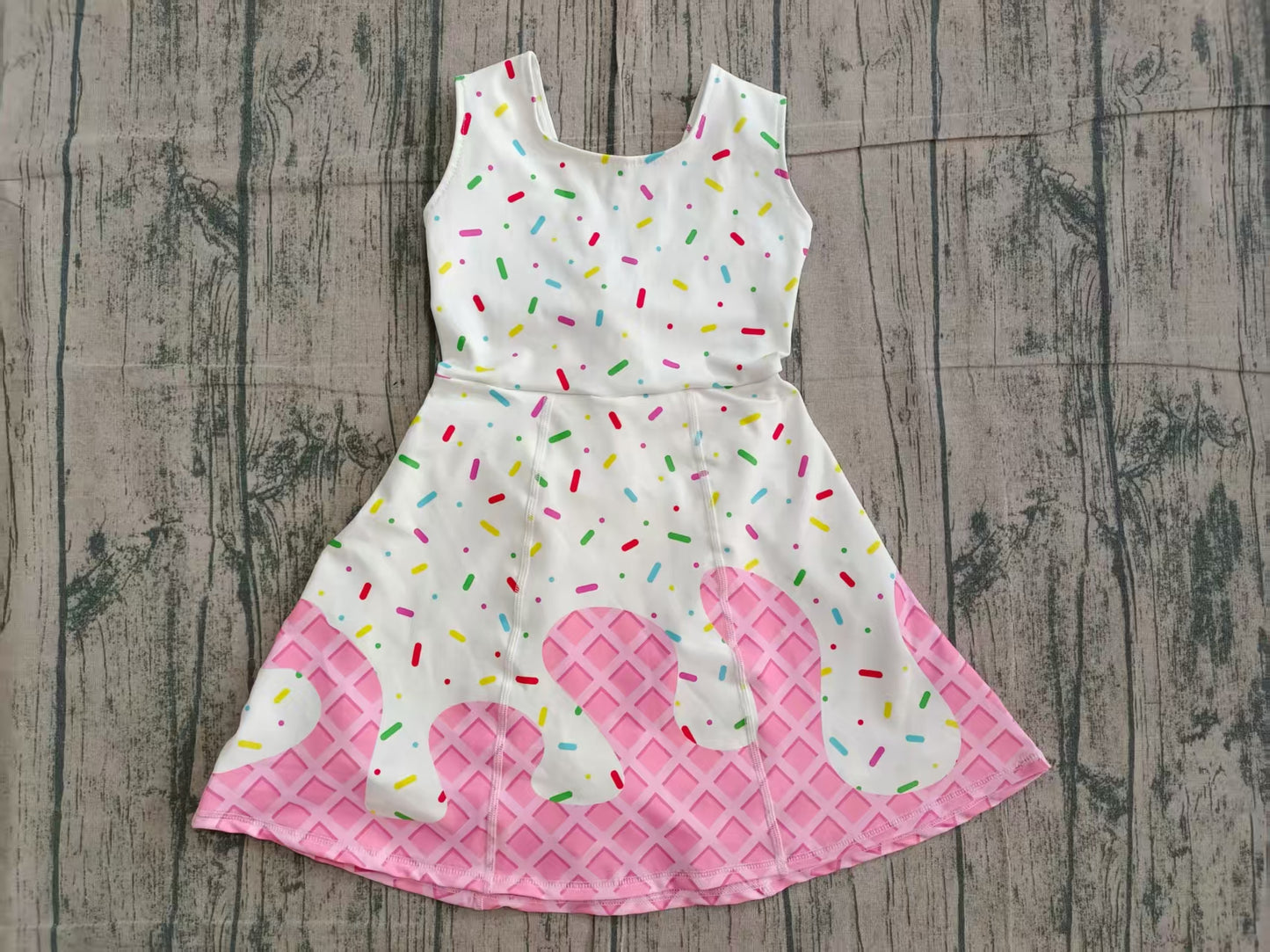 Sleeveless white pink ice cream sprinkle girls athletic dresses