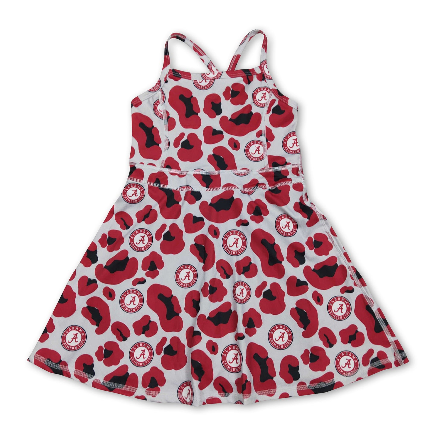 Straps red leopard A kids girls team athletic dresses