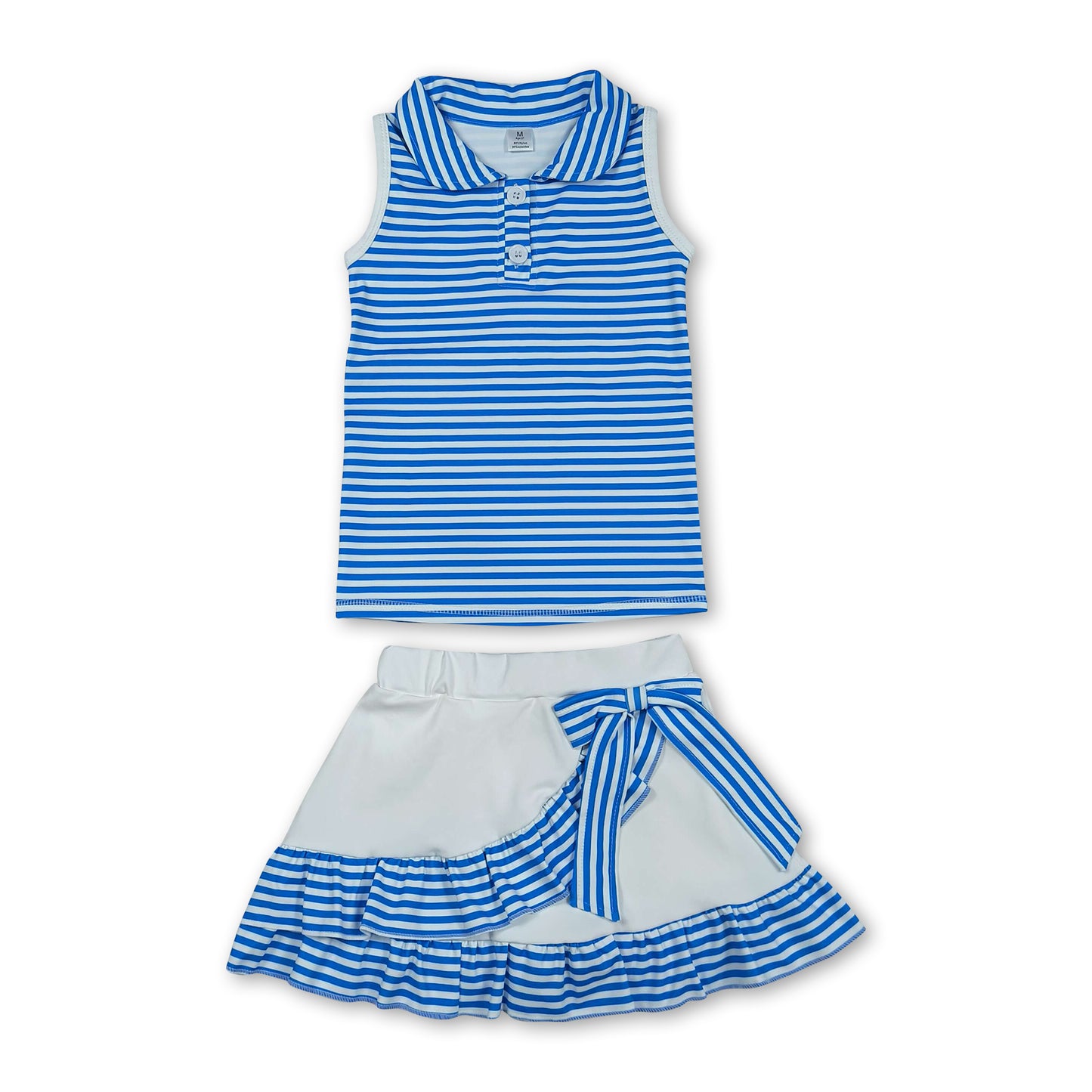 Sleeveless blue stripe polo top skirt girls team active outfit