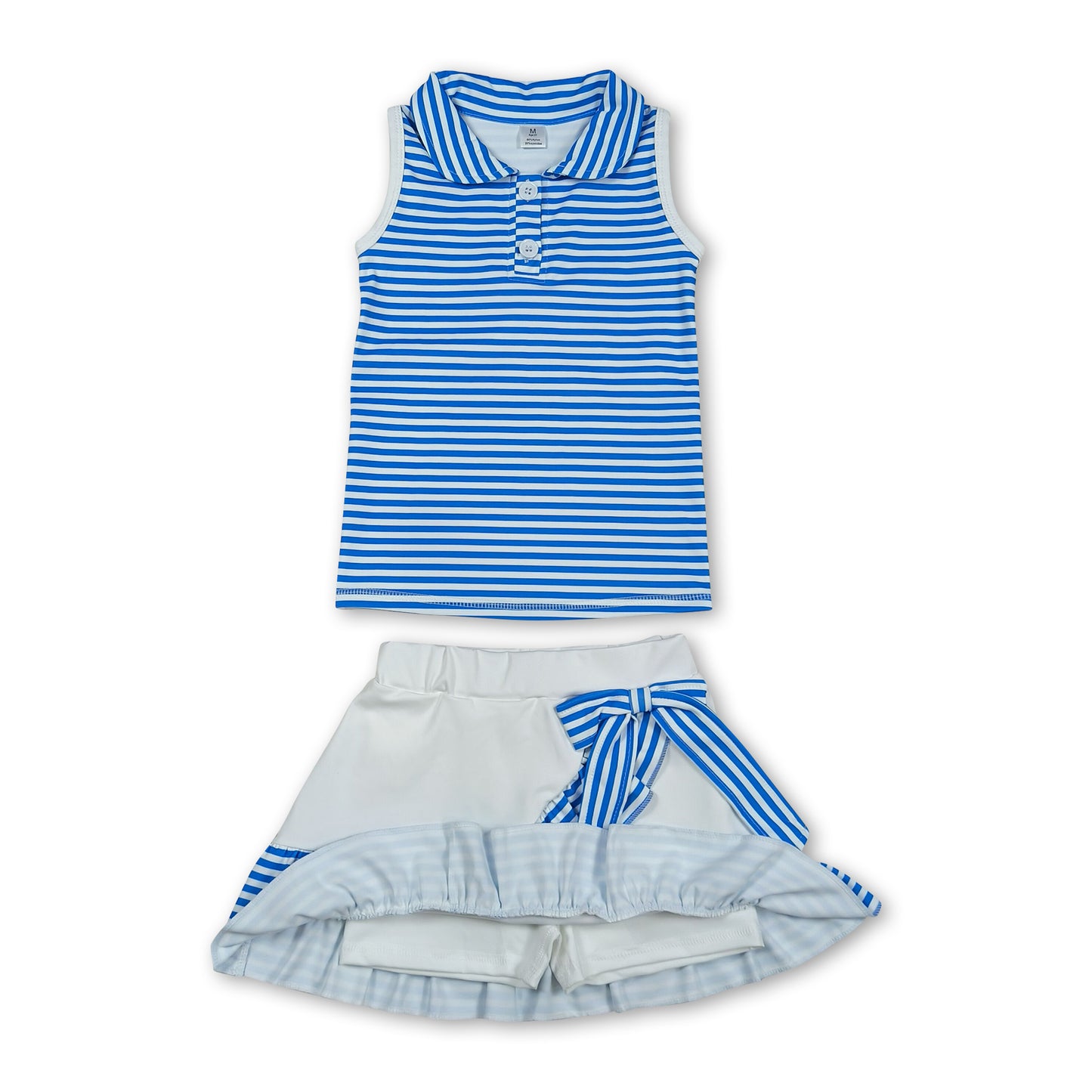 Sleeveless blue stripe polo top skirt girls team active outfit