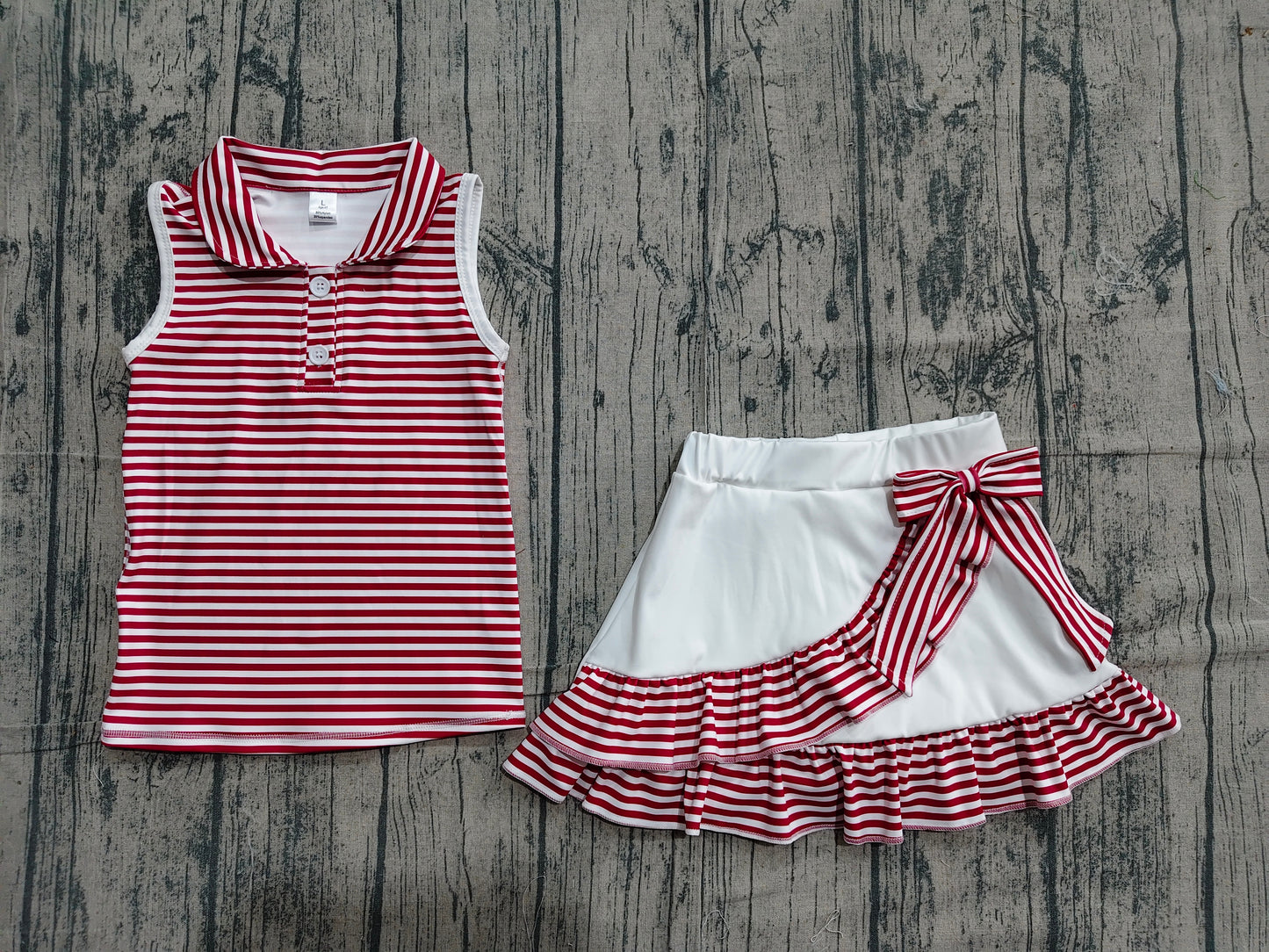 Sleeveless maroon stripe polo top skirt girls team active outfit