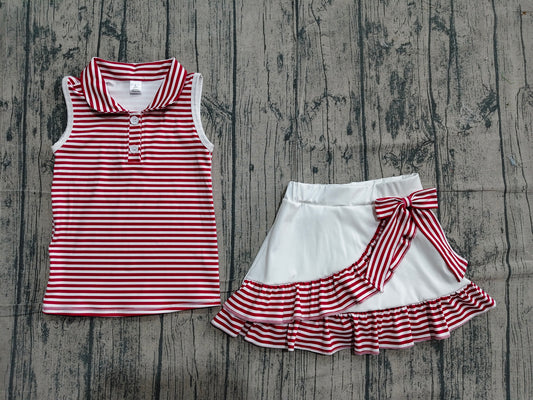 Sleeveless maroon stripe polo top skirt girls team active outfit