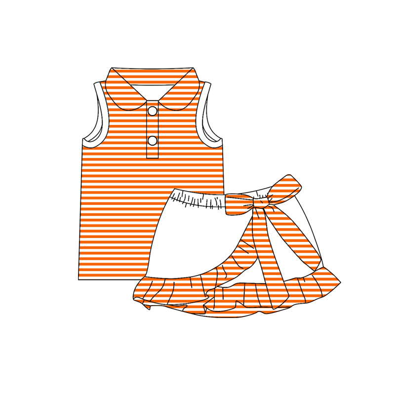 Sleeveless orange stripe polo top skirt girls team active outfit