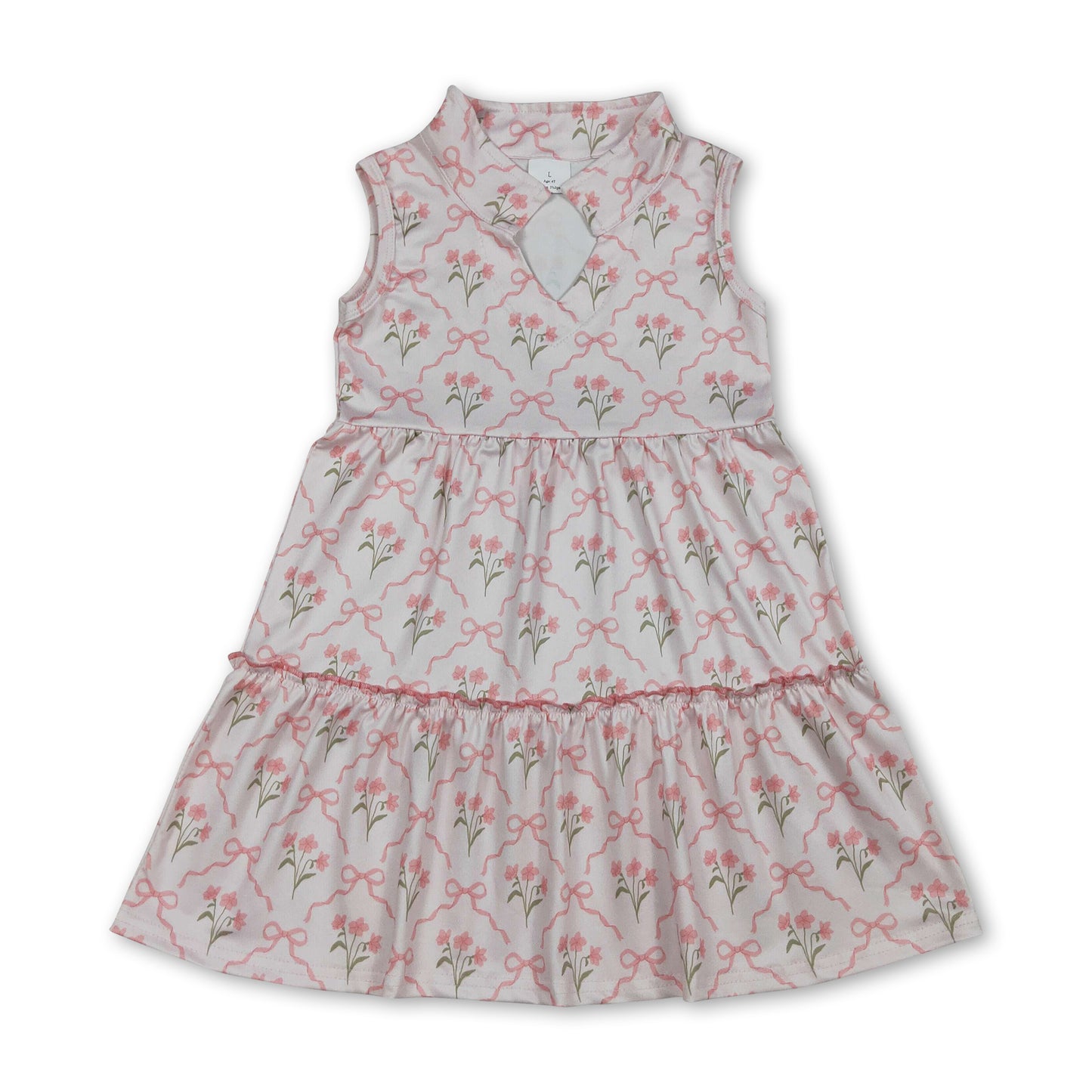 Sleeveless floral bow patchwork kids girls dresses