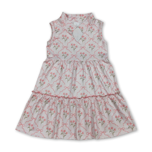 Sleeveless floral bow patchwork kids girls dresses