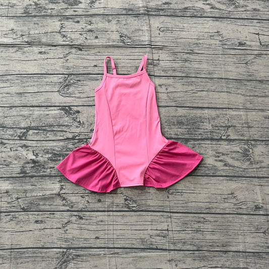 Straps pink patchwork kids girls summer athletic dresses