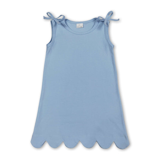 Sleeveless light blue cotton scallop girls summer dress