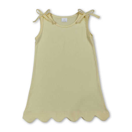 Sleeveless yellow cotton scallop girls summer dress