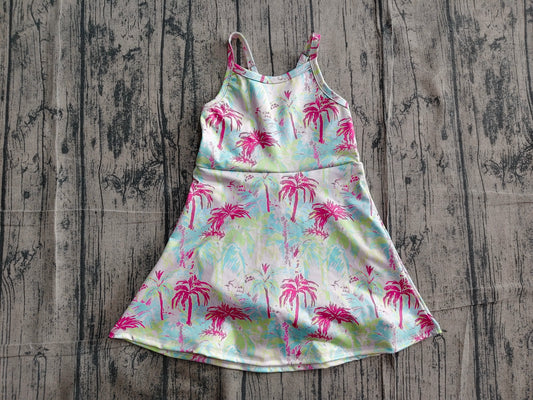 Straps colorful trees kids girls summer athletic dresses