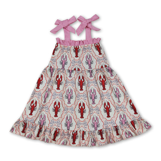 Pink adjustable straps crawfish ruffle girls dresses