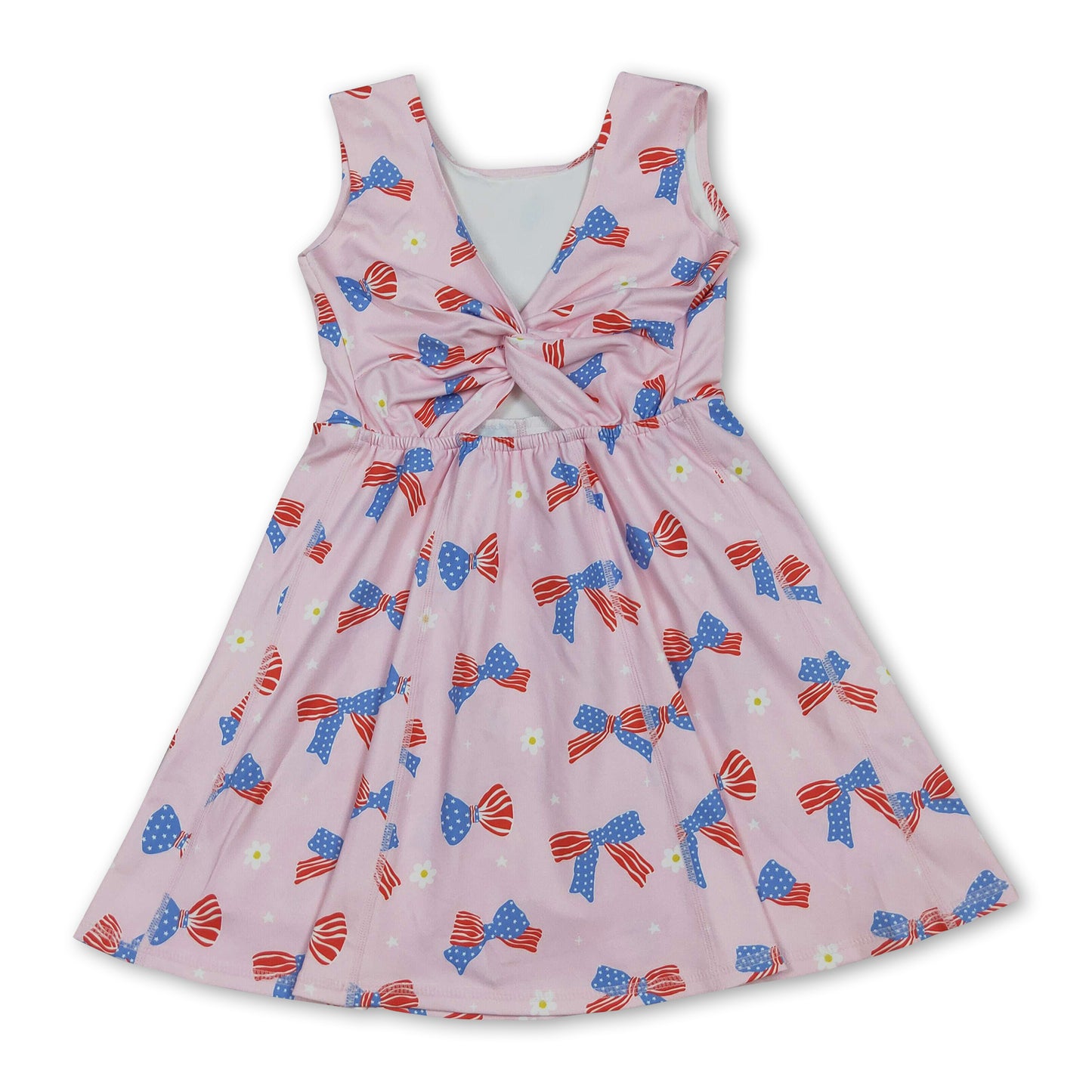 Stars stripe bows kids girls 4th of july athletic dresses