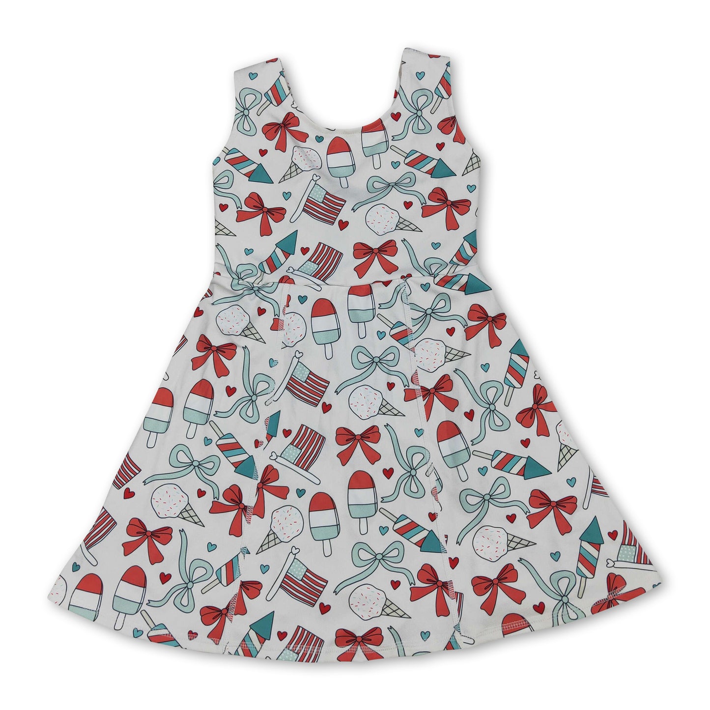 Sleeveless popsicle bow flag girls 4th of july athletic dress
