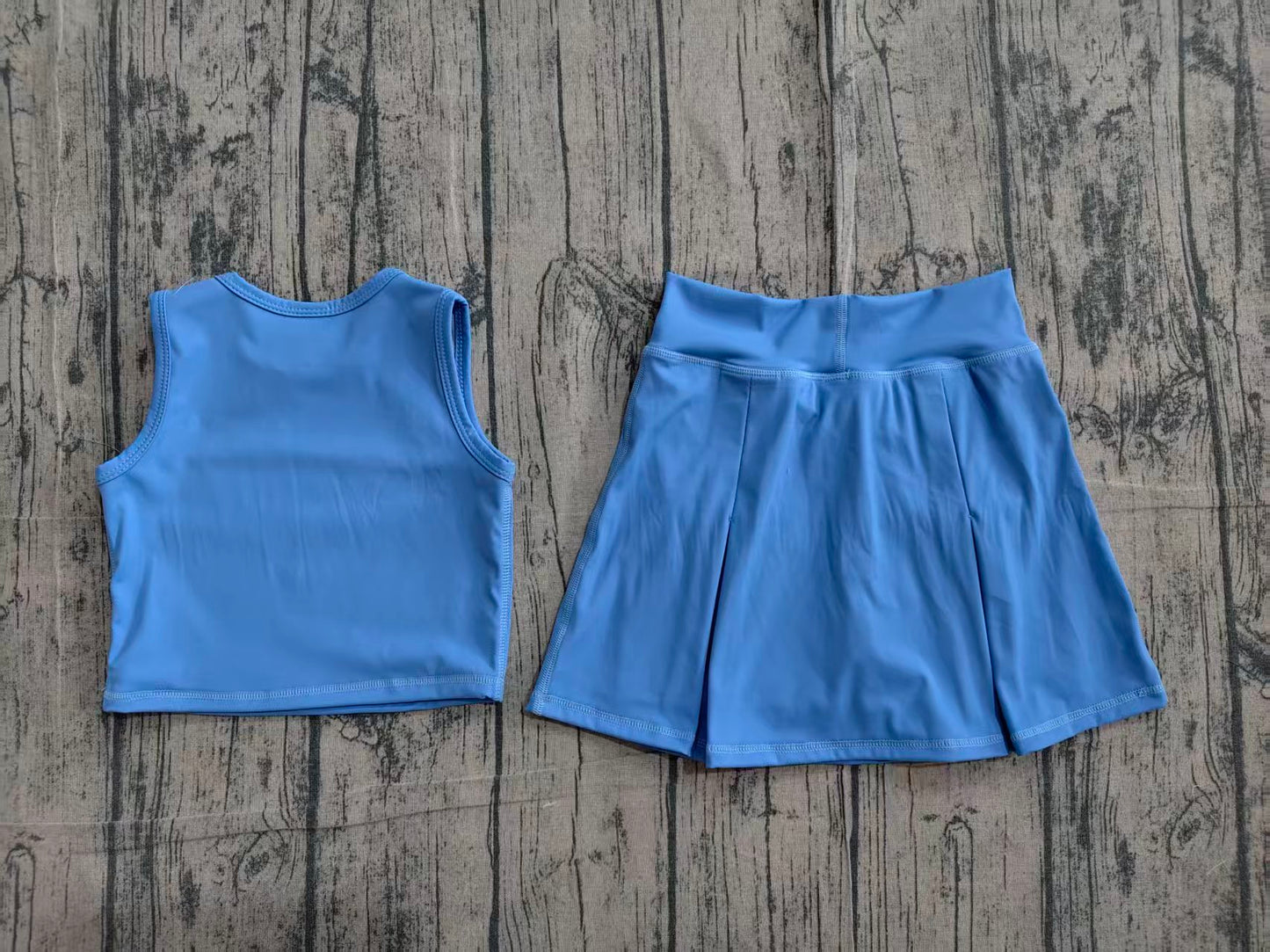 Sleeveless blue crop top bow skirt kids girls summer active set