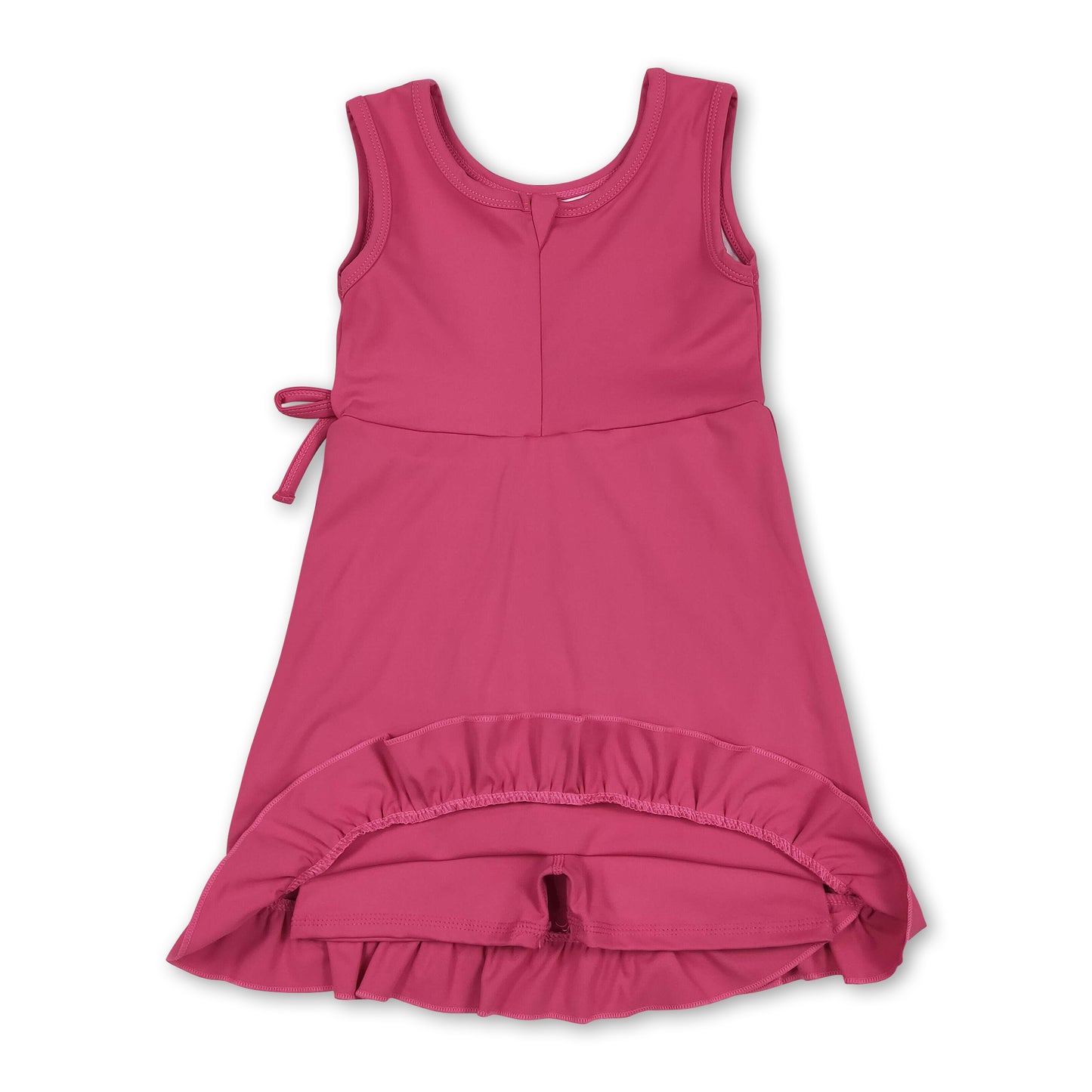 Sleeveless hot pink bow ruffle kids girls summer athletic dress