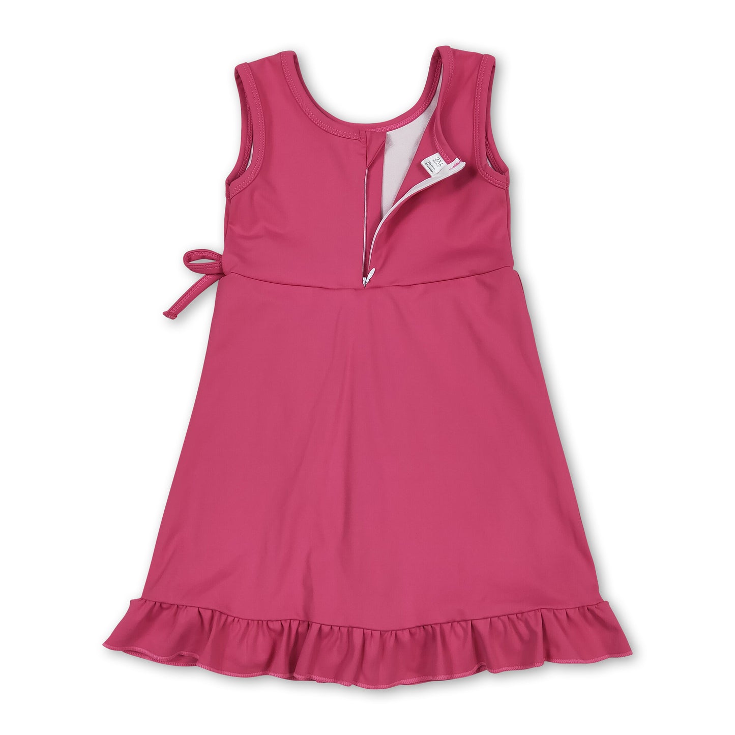 Sleeveless hot pink bow ruffle kids girls summer athletic dress