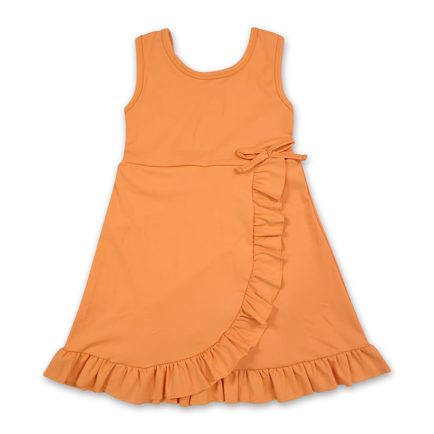Sleeveless orange ruffle kids girls summer athletic dress