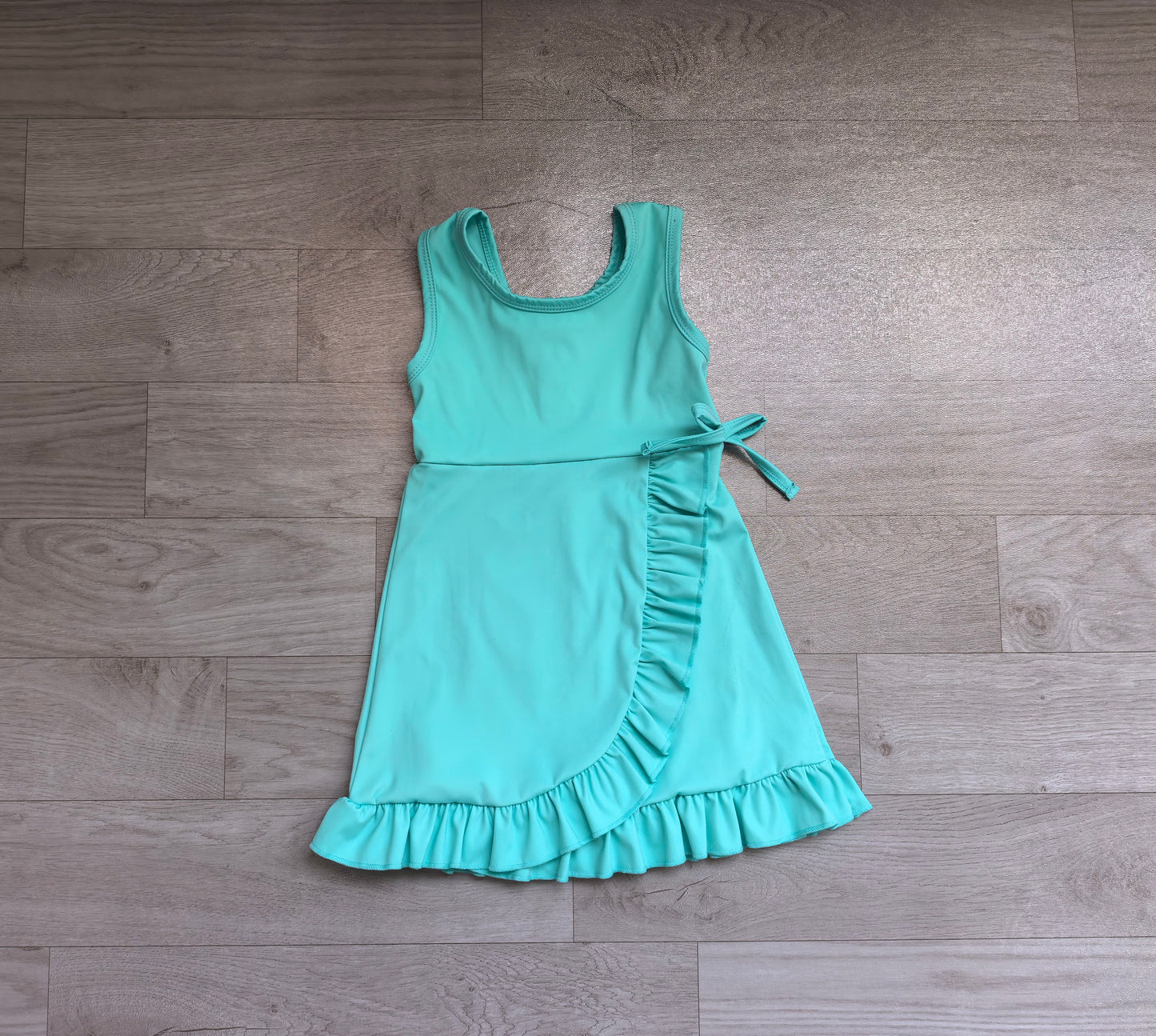 Sleeveless teal ruffle kids girls summer athletic dress