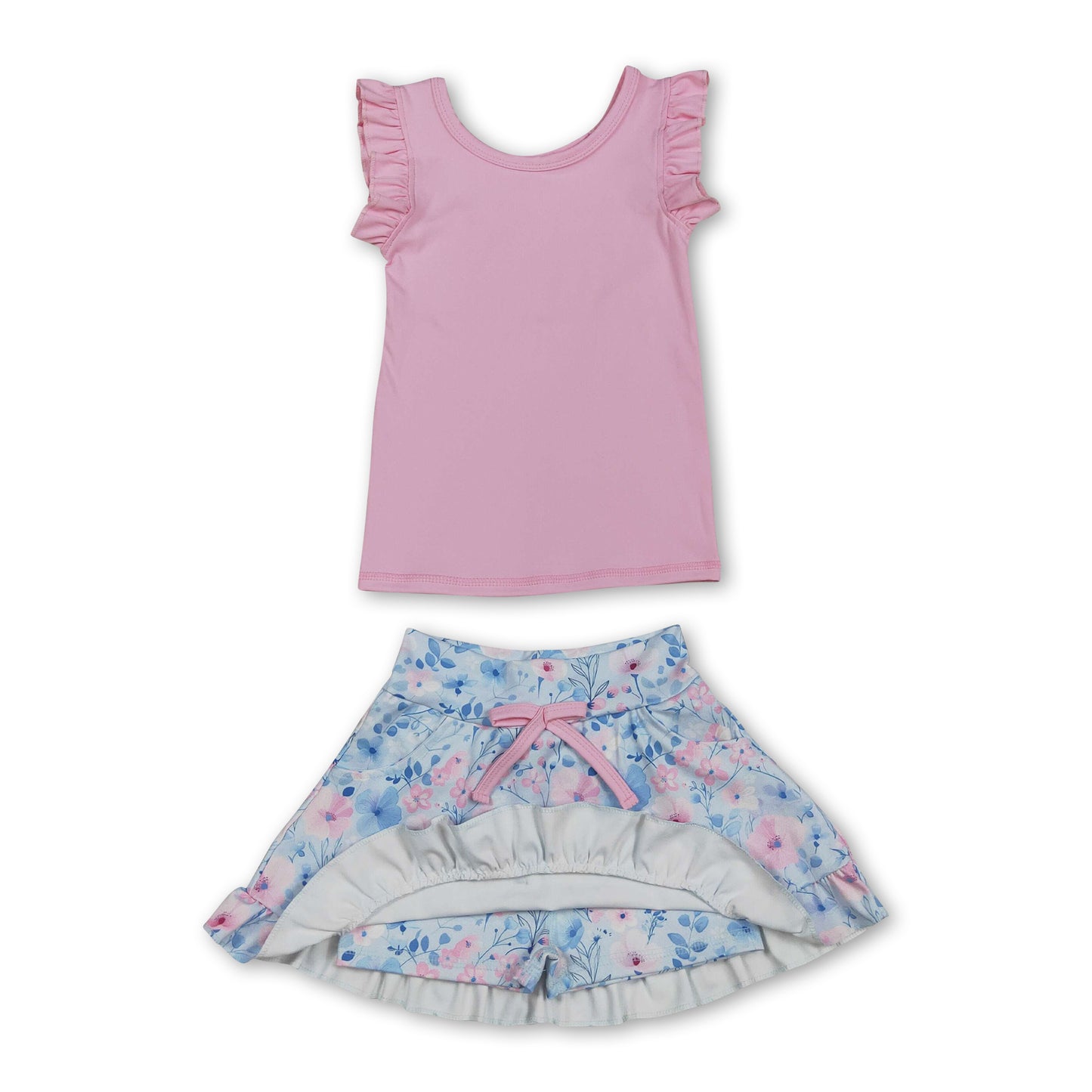 Sleeveless pink top floral skirt girls active wear set