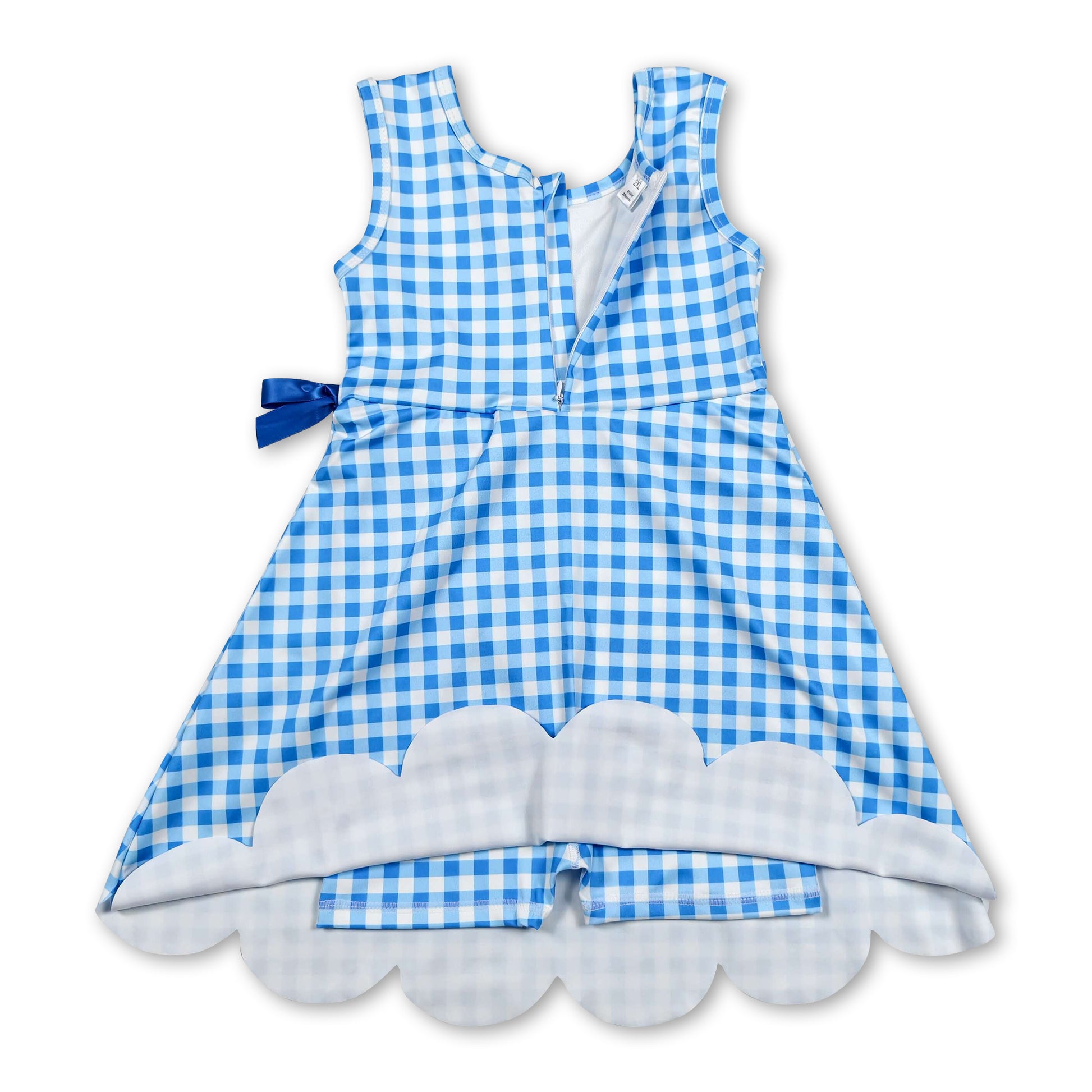 Sleeveless light blue plaid scallop kids girls athletic dresses – Western Kids Clothes