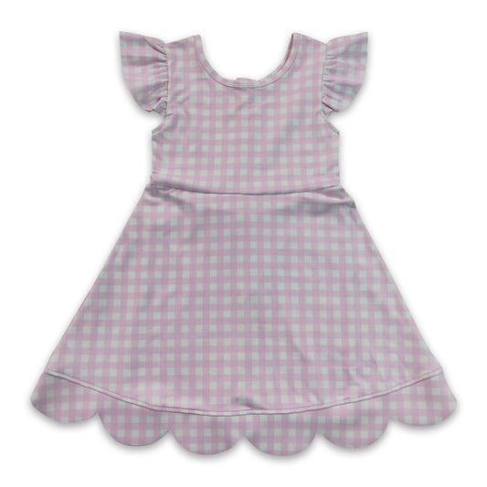 Pink plaid flutter sleeves scallop kids girls athletic dress
