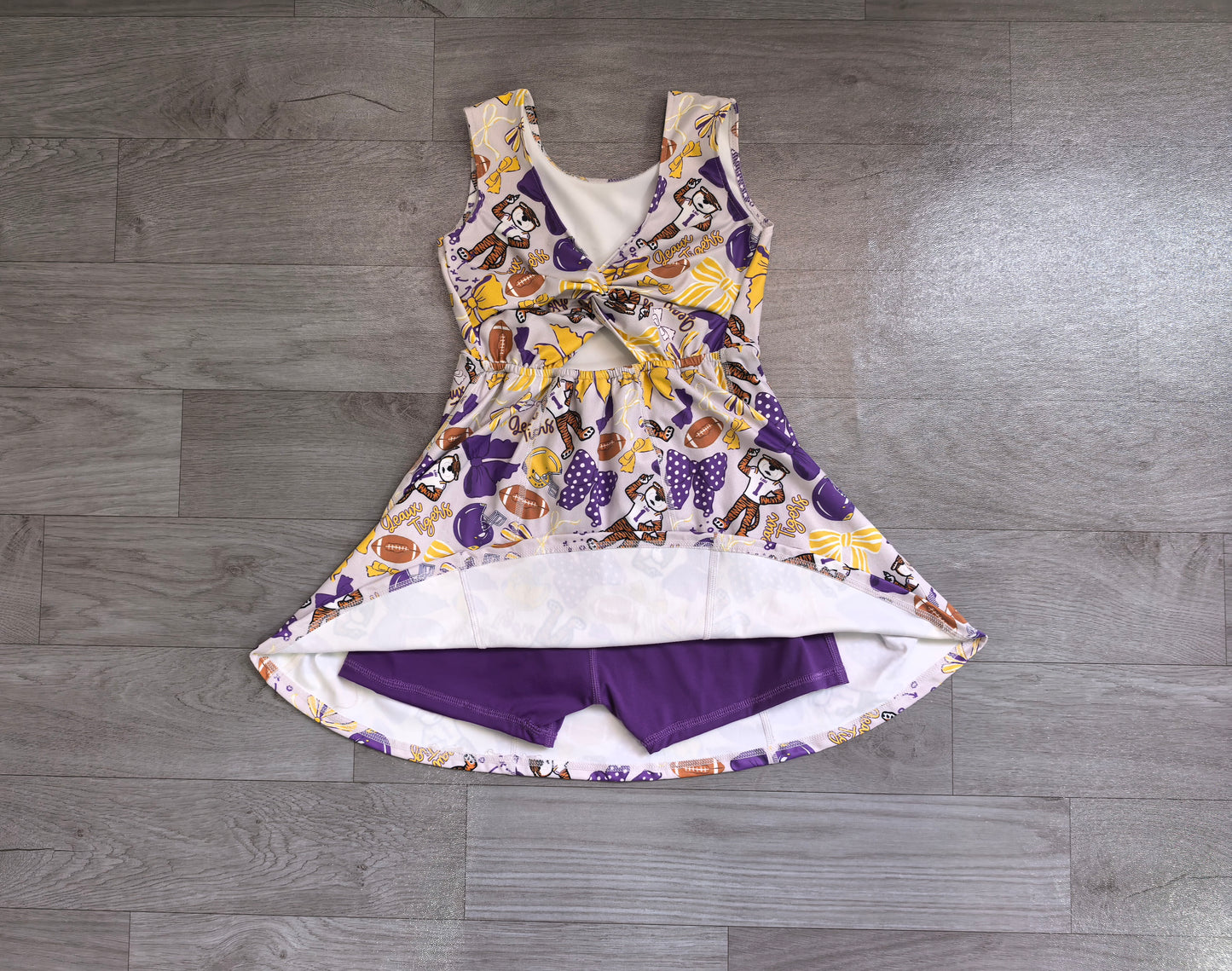 Sleeveless bow tiger kids girls team athletic dresses