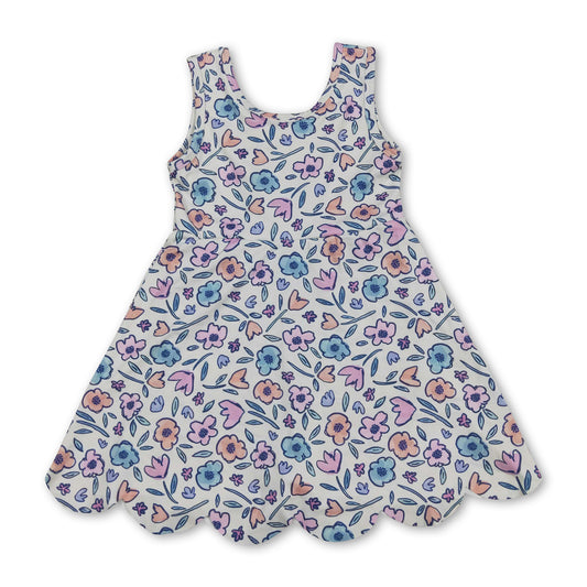 Sleeveless floral scallop kids girls summer athletic dress