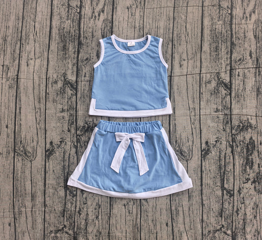 Sleeveless light blue white top skirt kids girls outfits