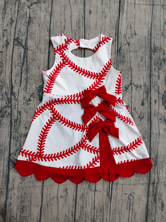 Sleeveless red scallop baseball kids girls athletic dress