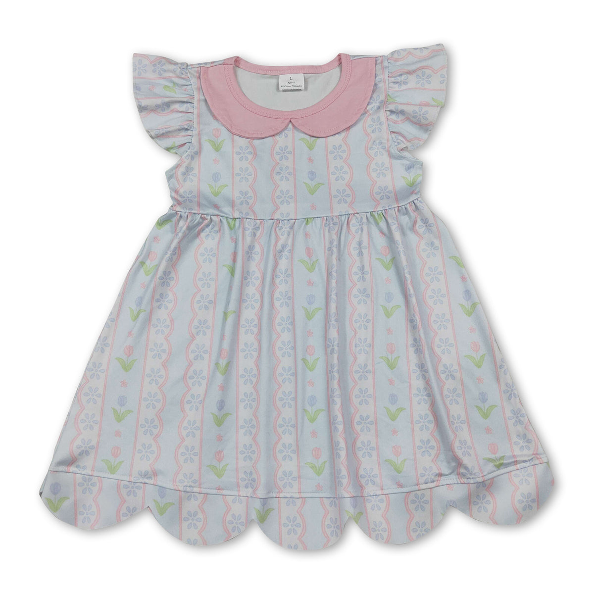 Flutter sleeves floral scallop kids girls dresses