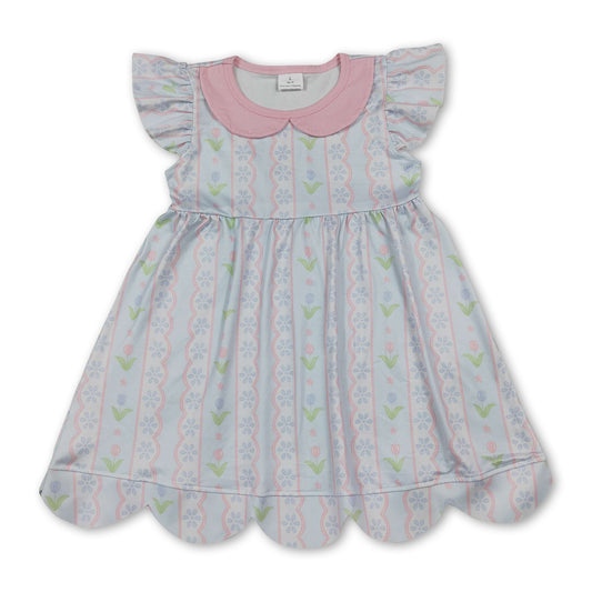 Flutter sleeves floral scallop kids girls dresses