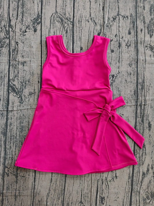Sleeveless hot pink bow kids girls summer athletic dress
