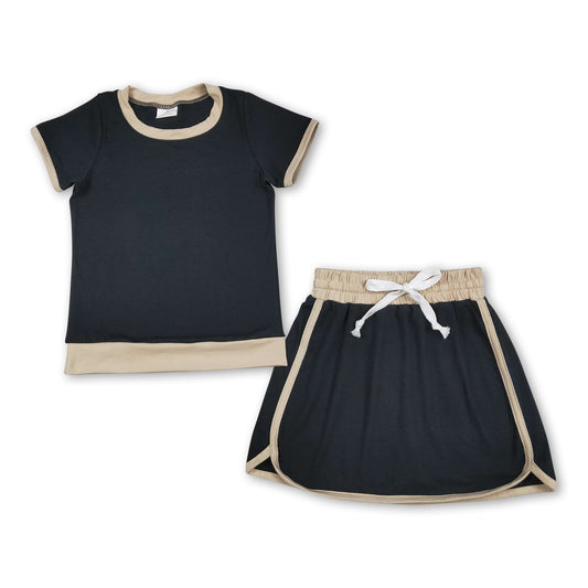 Black cotton top skirt kids girls summer outfits