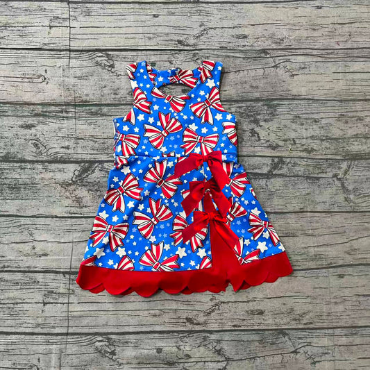 Sleeveless stripe bow stars girls 4th of july athletic dress