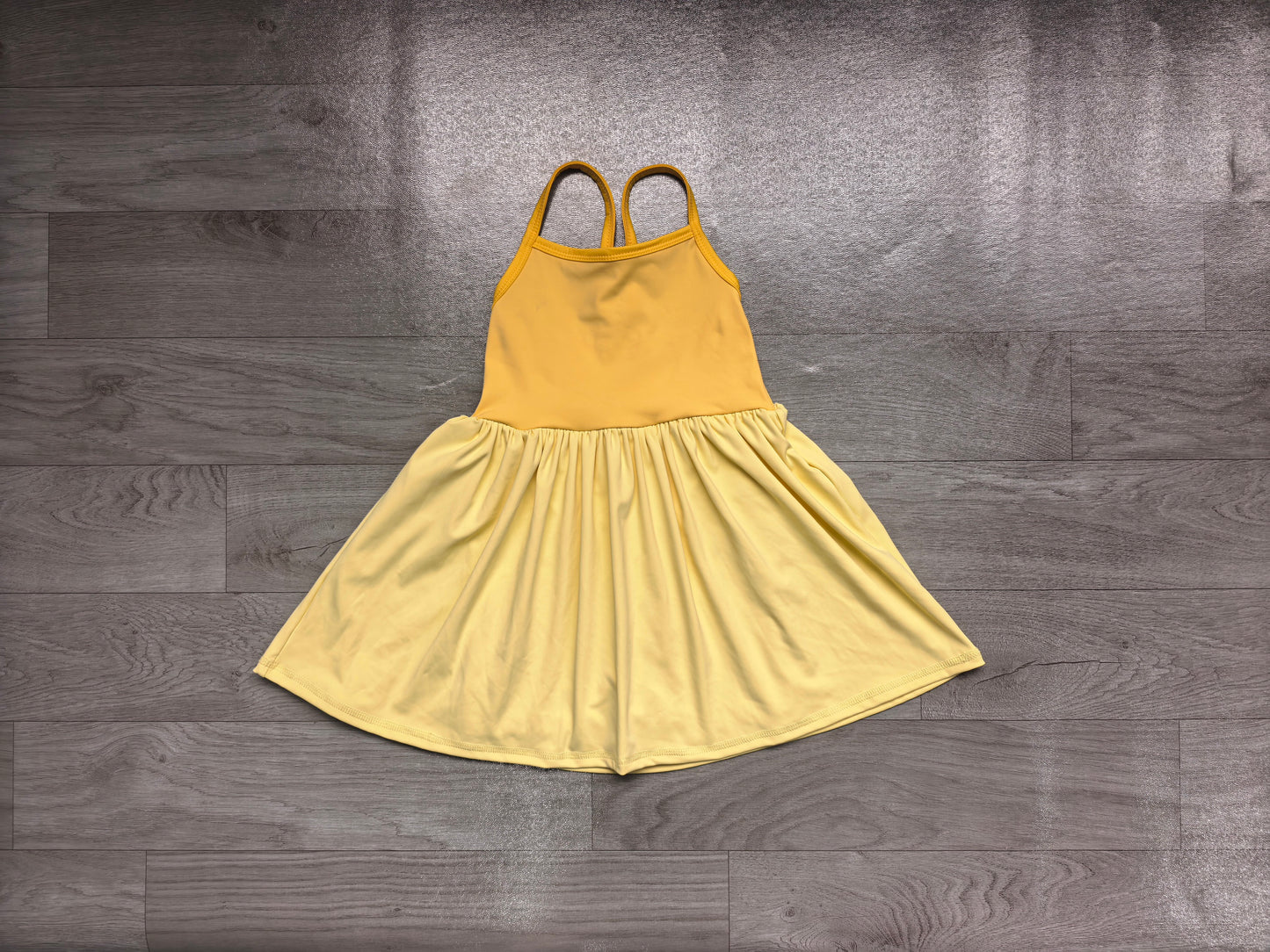 Light dark yellow straps kids girls summer athletic dress