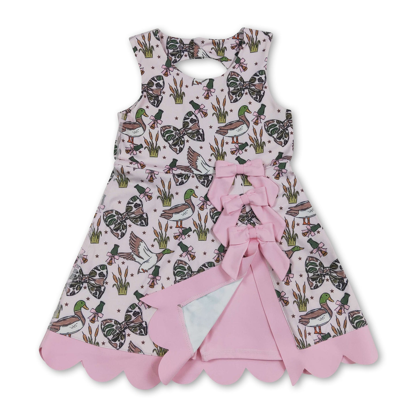 Sleeveless camo bow duck scallop kids girls athletic dress