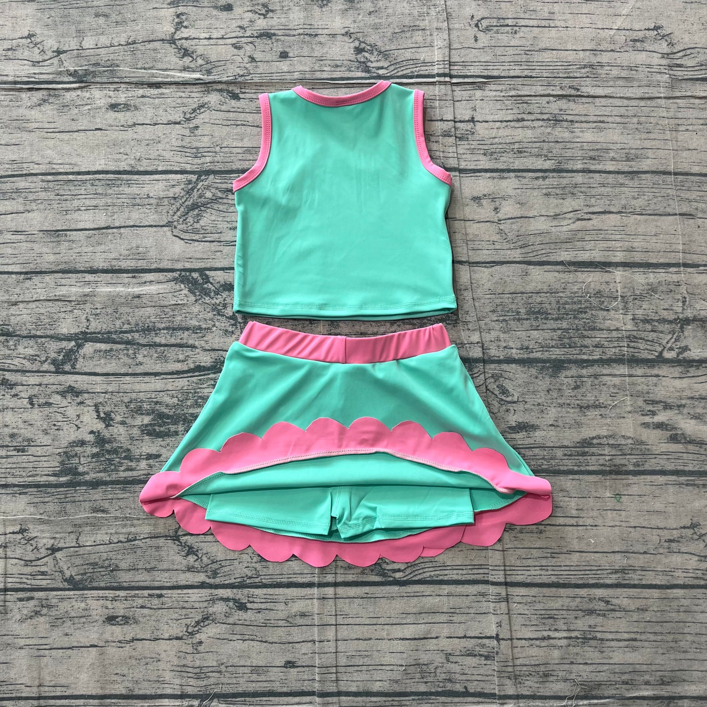 Sleeveless mint pink scallop kids girls active wear set