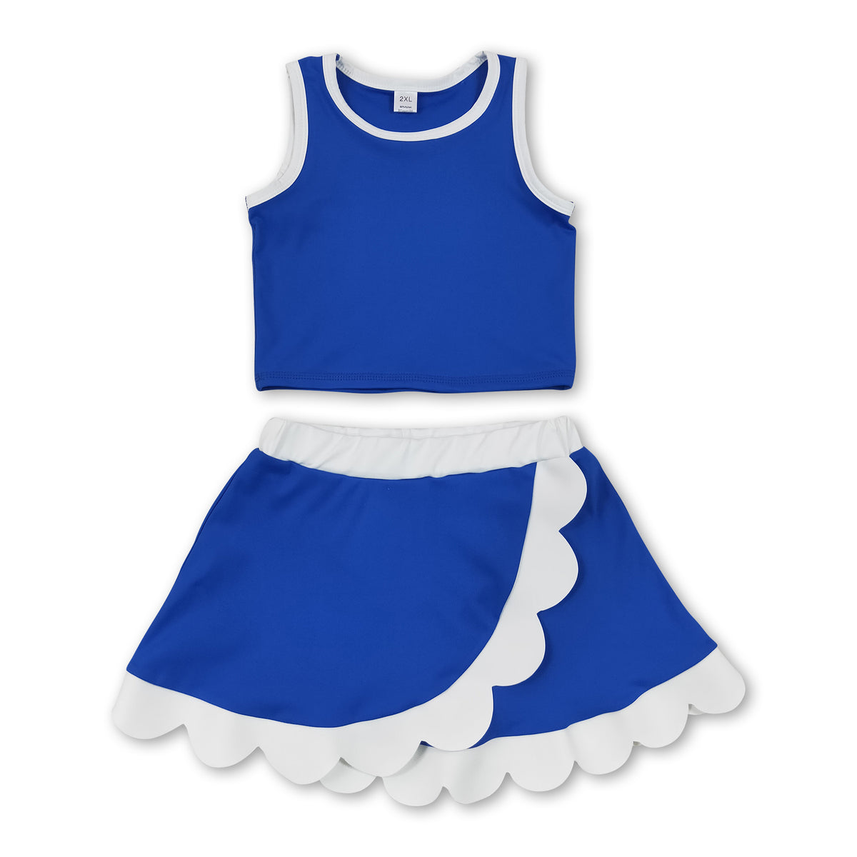 Sleeveless blue white scallop girls team active wear set