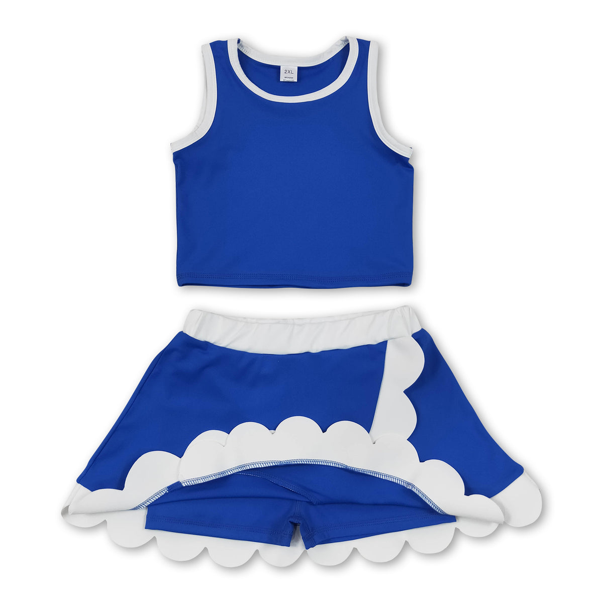 Sleeveless blue white scallop girls team active wear set